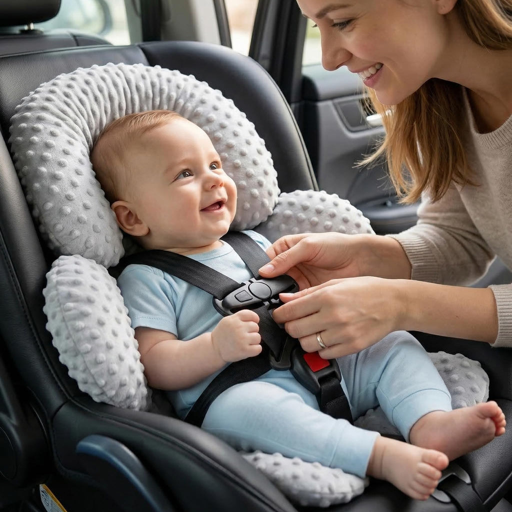 Infant Car Seat Head Neck Body Support, Ultra-Soft Minky Microfiber, 2-in-1 Reversible, Gray Y134