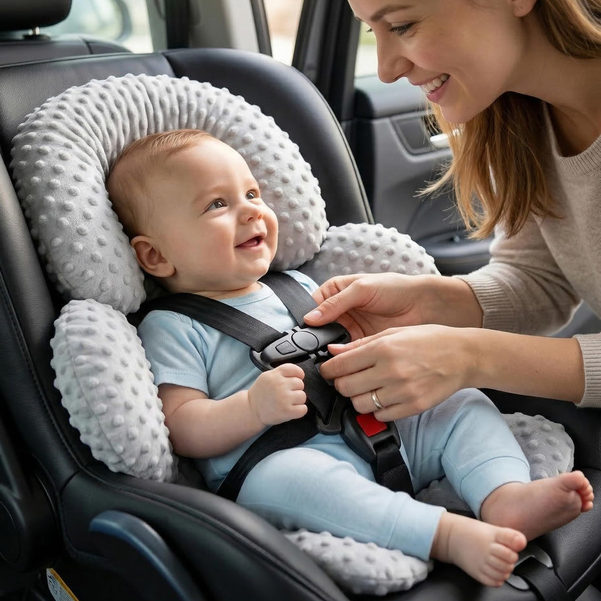 Infant Car Seat Head Neck Body Support, Ultra-Soft Minky Microfiber, 2-in-1 Reversible, Gray Y134