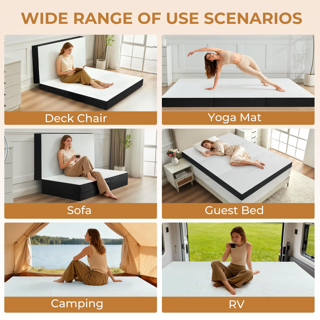 4 Inch Full Size Foldable Memory Foam Trifold Mattress W374