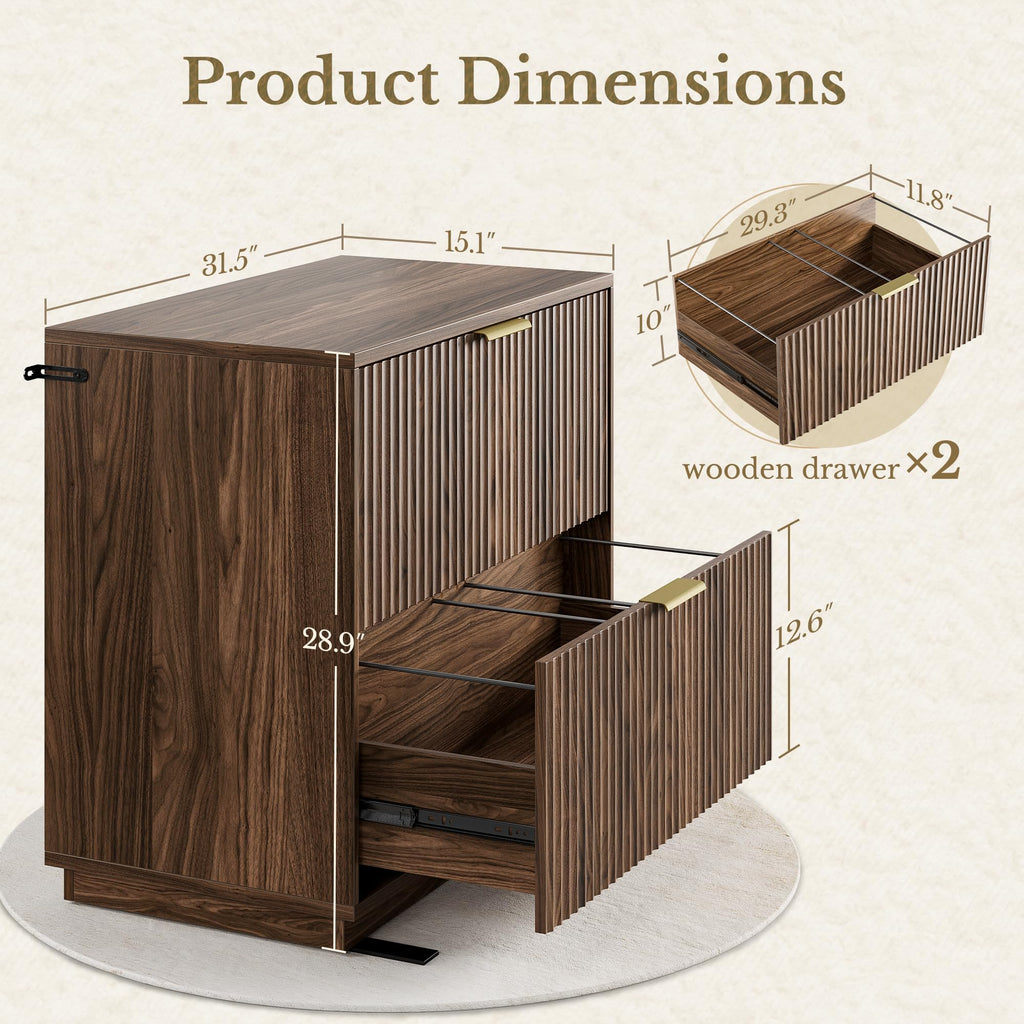 Black Walnut 2 Drawer Fluted Lateral File Cabinet A3405