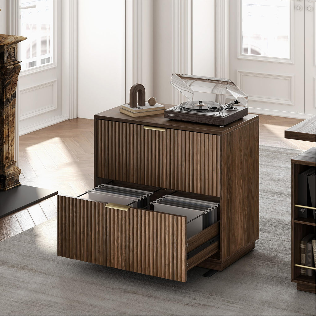 Black Walnut 2 Drawer Fluted Lateral File Cabinet A3405