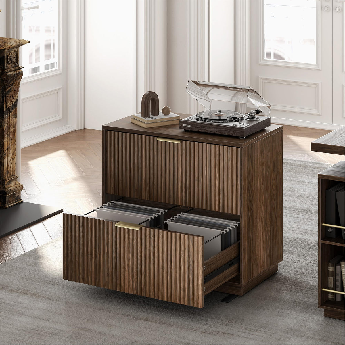 Black Walnut 2 Drawer Fluted Lateral File Cabinet A3405