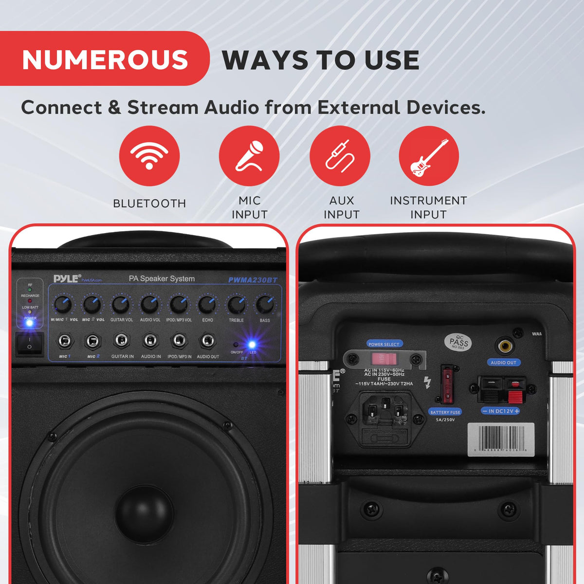 Wireless Portable PA System 400W Bluetooth Compatible Rechargeable Battery Powered Speaker Microphone Set C31175