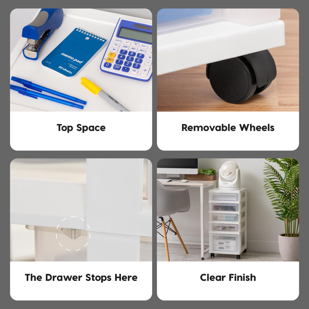 5 Drawer Rolling Storage Cart with Organizer Top F9644