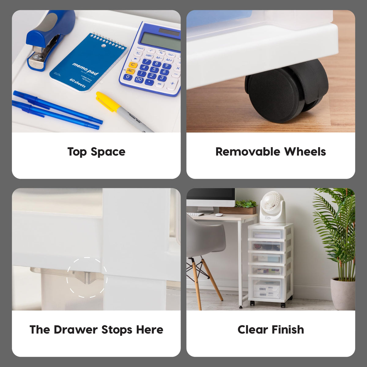 5 Drawer Rolling Storage Cart with Organizer Top F9644
