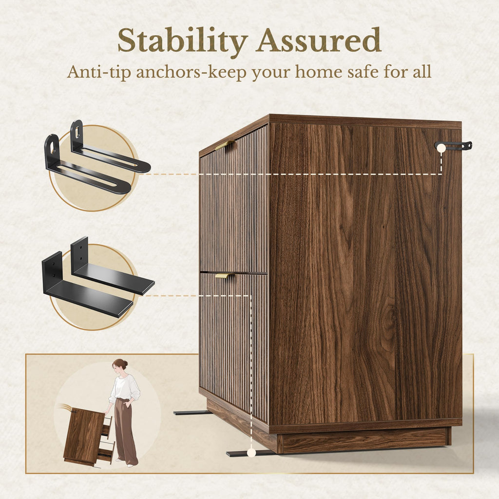 Black Walnut 2 Drawer Fluted Lateral File Cabinet A3405