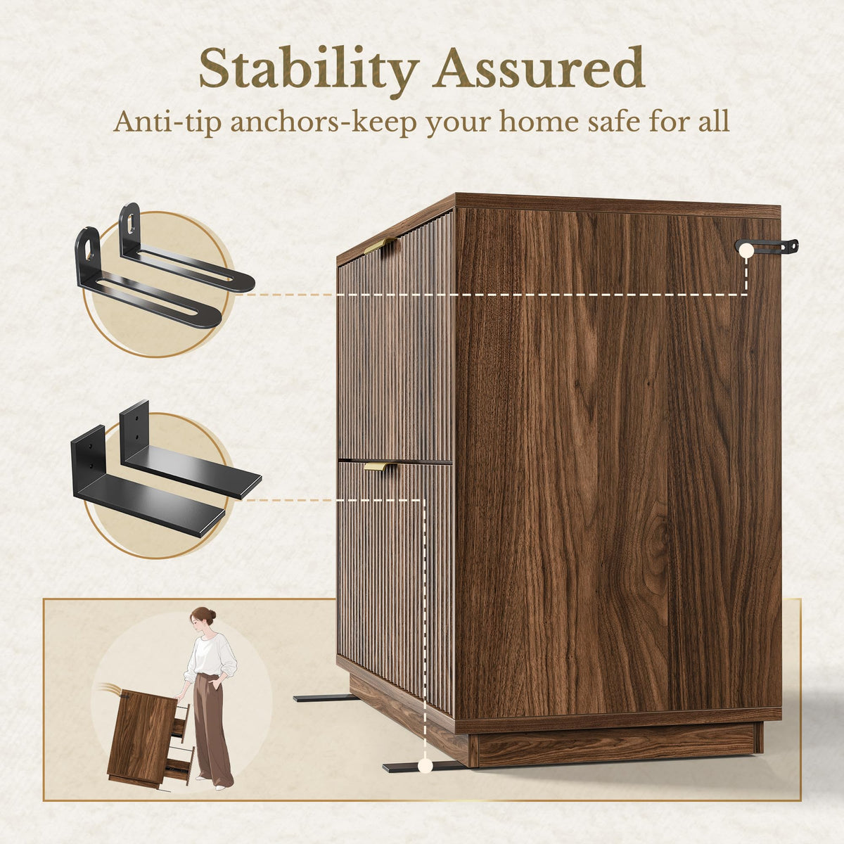 Black Walnut 2 Drawer Fluted Lateral File Cabinet A3405