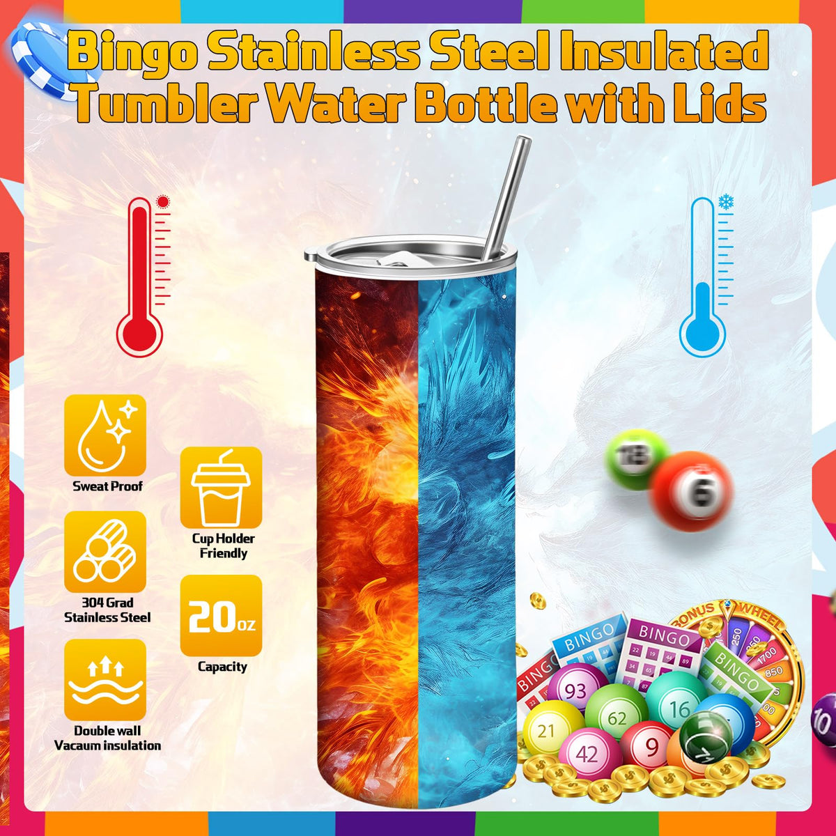 6 Packs 20 oz Bingo Tumbler Cups W31225