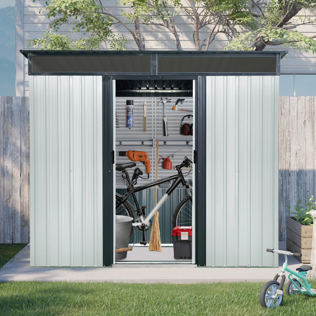 8 x 6 FT Metal Storage Shed with Lockable Sliding Doors E47038