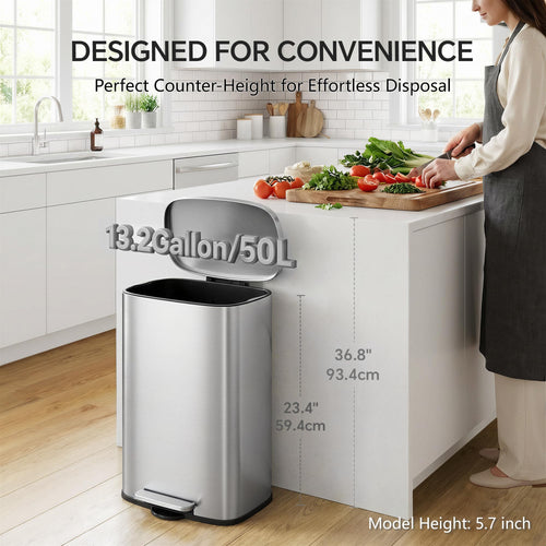 13 Gallon and 1.6 Gallon Stainless Steel Trash Can Set with Lid and Step-on Pedal N14914