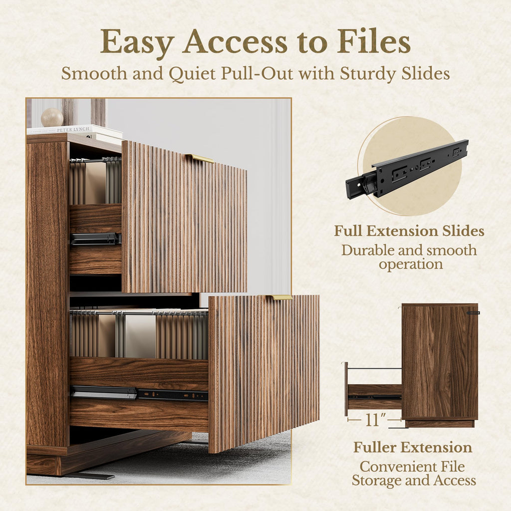Black Walnut 2 Drawer Fluted Lateral File Cabinet A3405