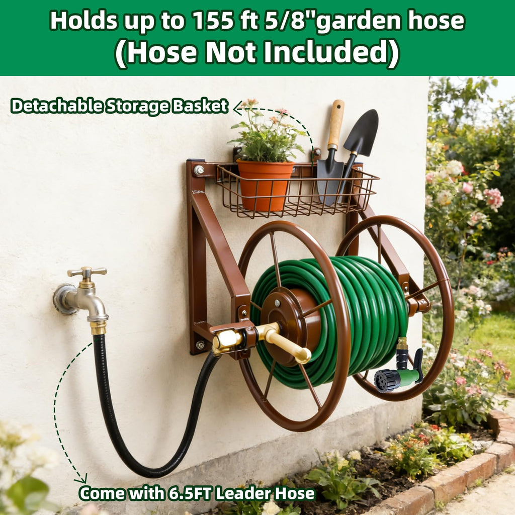 Wall Mount Metal Garden Hose Reel Holds 155ft 5/8" Hose W186