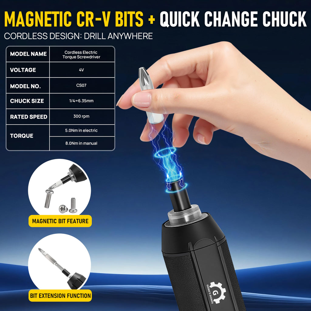 4V Electric Torque Screwdriver Set with 35 Magnetic Bits and Storage Box T15625