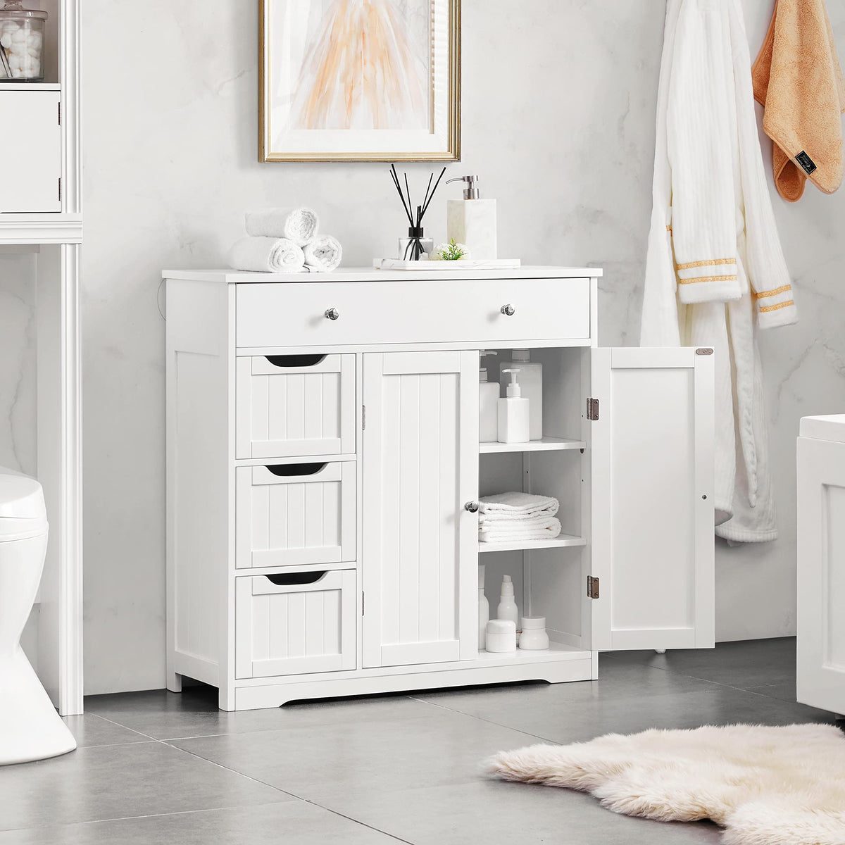 White 4 Drawer 2 Door Bathroom Storage Cabinet Q11998