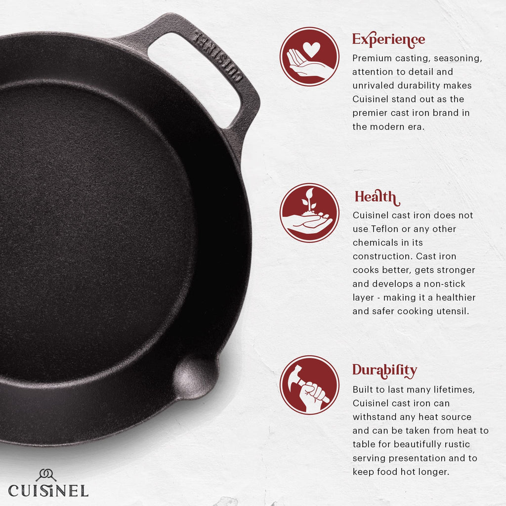 Cast Iron Skillet Set 10" + 12" Dual Handle Frying Pans with Glass Lids Pre-seasoned Oven Safe Cookware Y343161