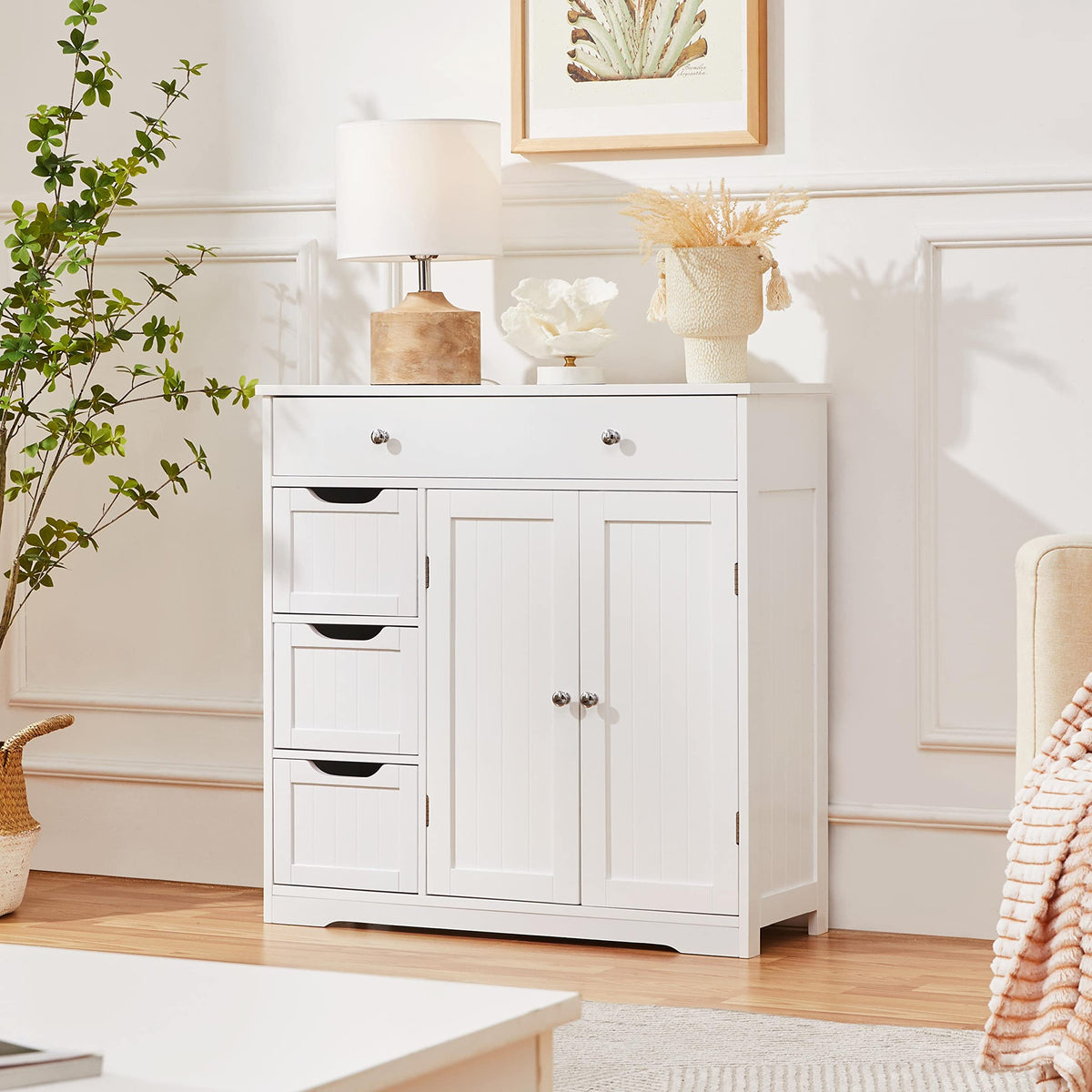 White 4 Drawer 2 Door Bathroom Storage Cabinet Q11998