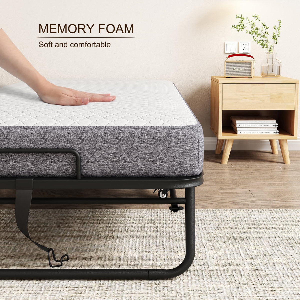 Folding Bed with 5" Memory Foam Mattress Twin Size Metal Frame I998
