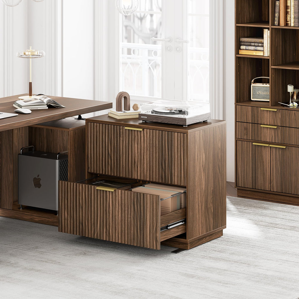 Black Walnut 2 Drawer Fluted Lateral File Cabinet A3405