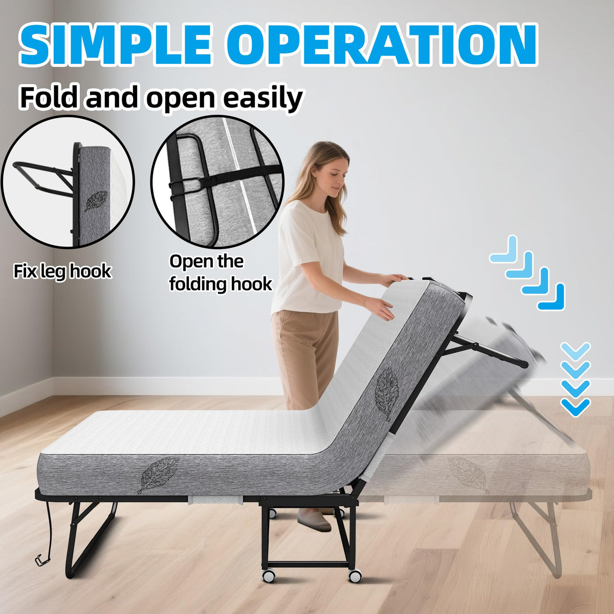 Folding Bed with 5" Memory Foam Mattress Twin Size Metal Frame I998