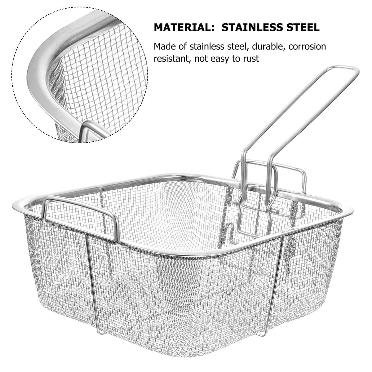 8 Inch Square Stainless Steel Wire Fry Basket with Folding Handle R658424
