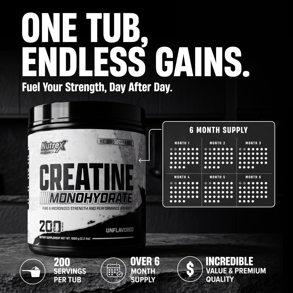 Micronized Creatine Monohydrate Powder 200 Servings 1KG Unflavored C24128