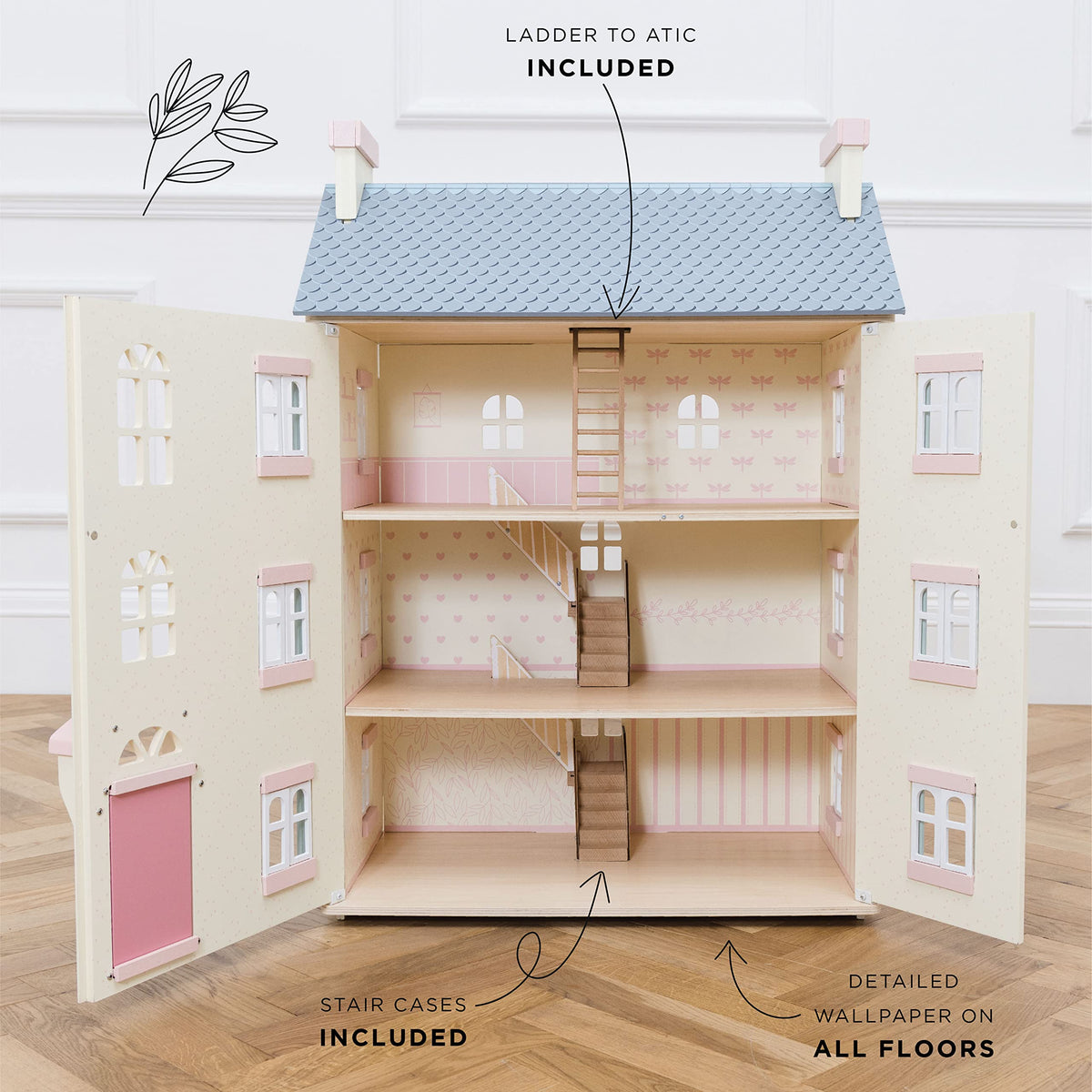 4 Storey Wooden Doll House Play Set X6876