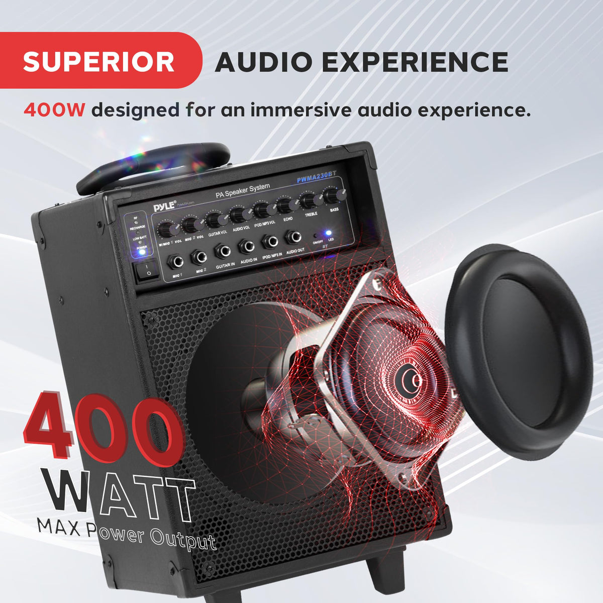 Wireless Portable PA System 400W Bluetooth Compatible Rechargeable Battery Powered Speaker Microphone Set C31175