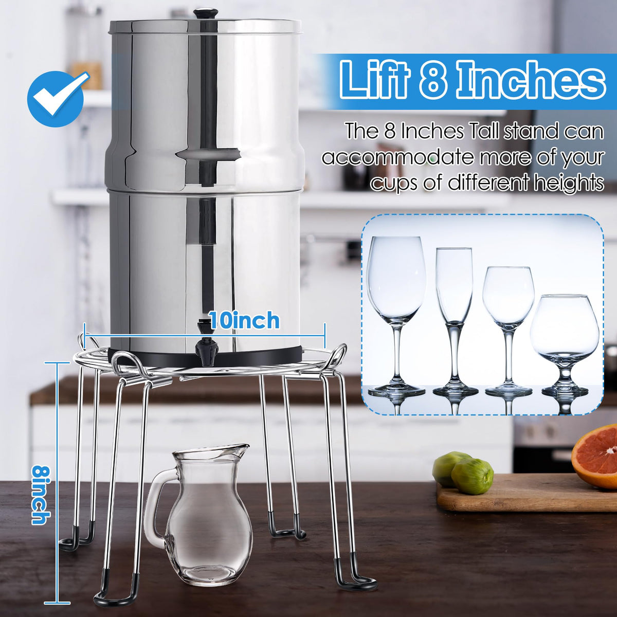 10" Diameter 8" Tall Stainless Steel Gravity Fed Water Filter Stand X322