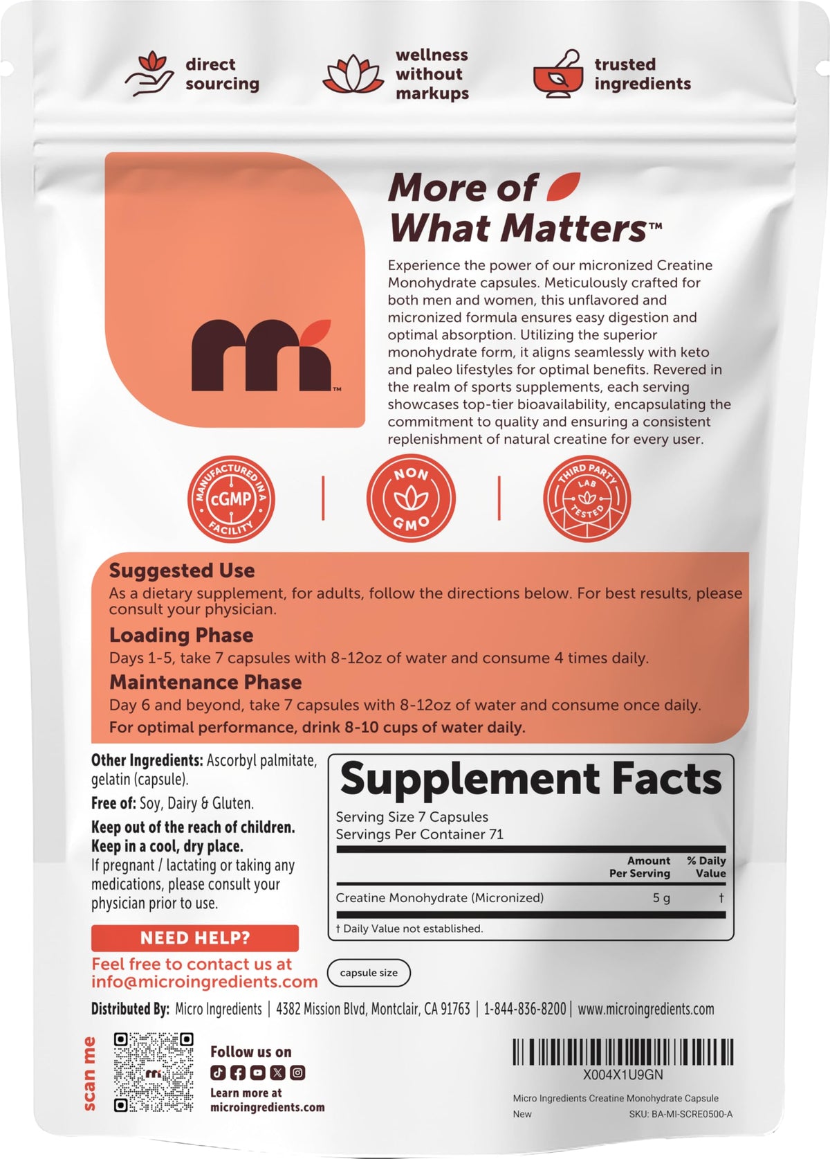 Micronized Unflavored Creatine Monohydrate 5,000mg 500 Capsules F2381