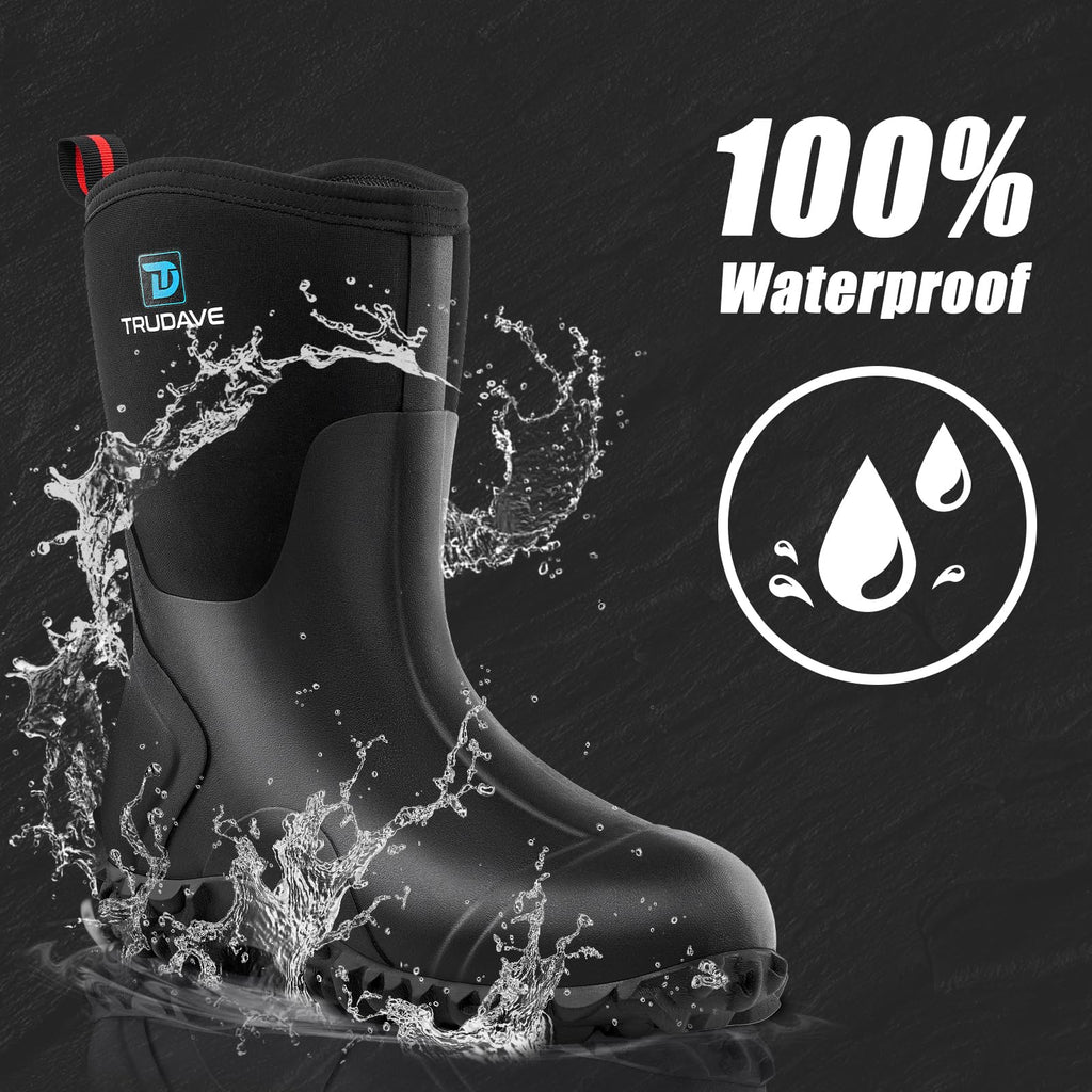 Rubber Boots with Steel Shank, 6mm Neoprene Mid Calf Rain Boots C9684