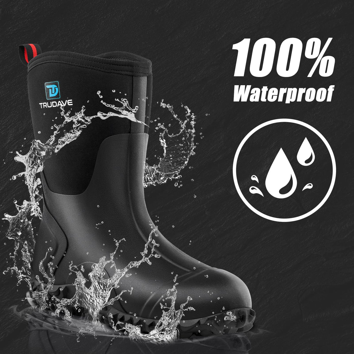 Rubber Boots with Steel Shank, 6mm Neoprene Mid Calf Rain Boots C9684