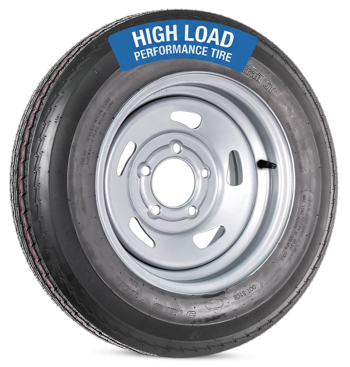 12 Inch 5 Lug Black Trailer Tire Rim Assembly V723