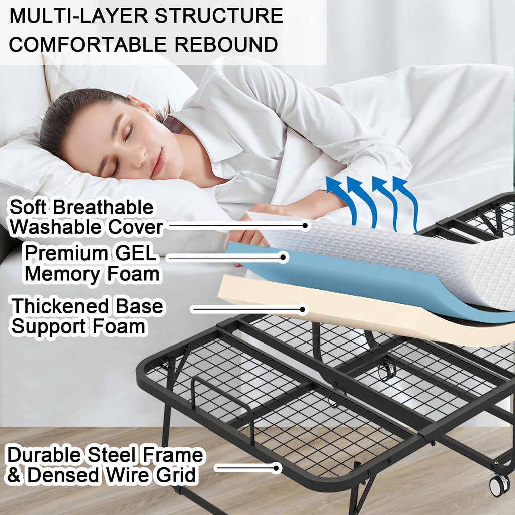 Folding Bed with 5" Memory Foam Mattress Twin Size Metal Frame I998