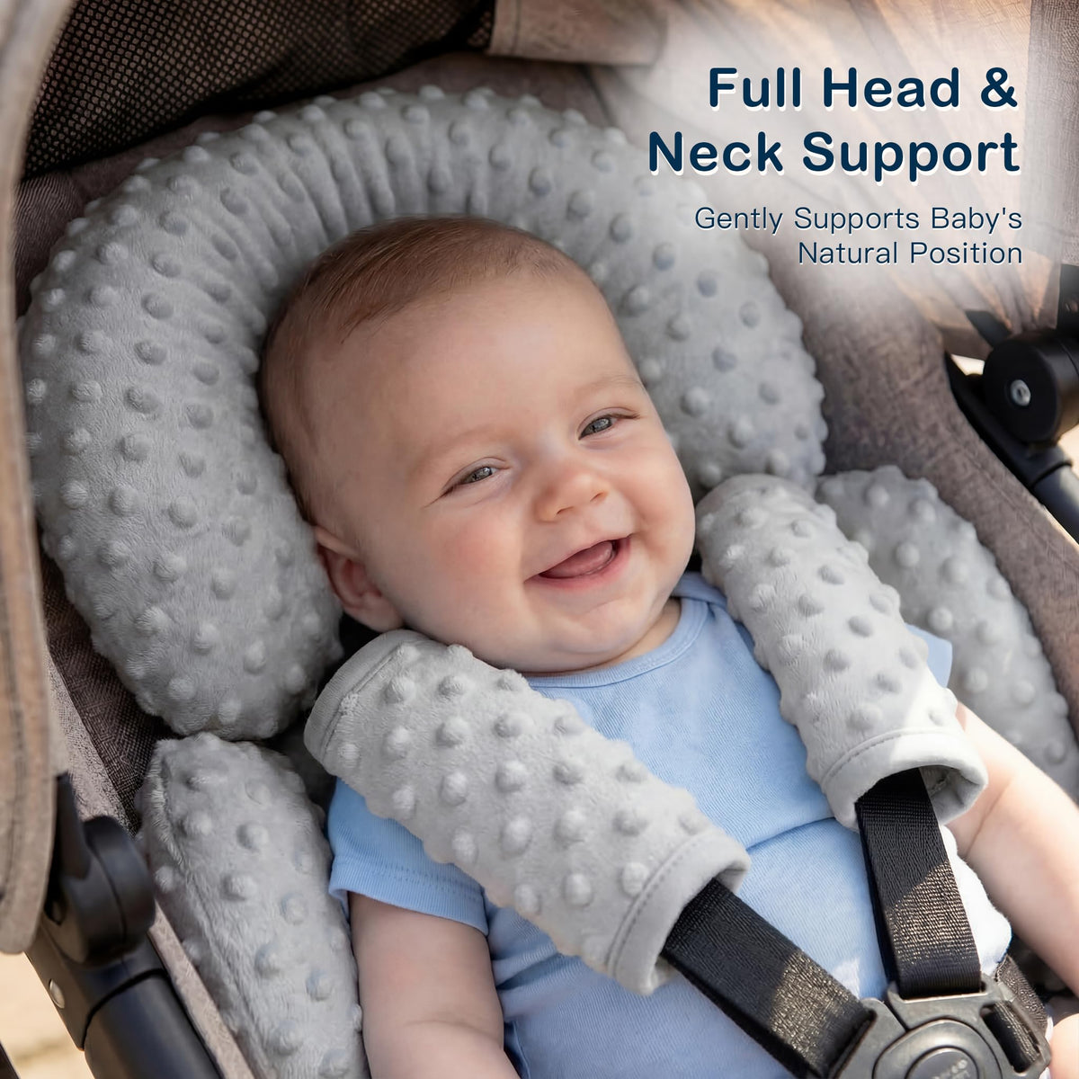 Infant Car Seat Head Neck Body Support, Ultra-Soft Minky Microfiber, 2-in-1 Reversible, Gray Y134