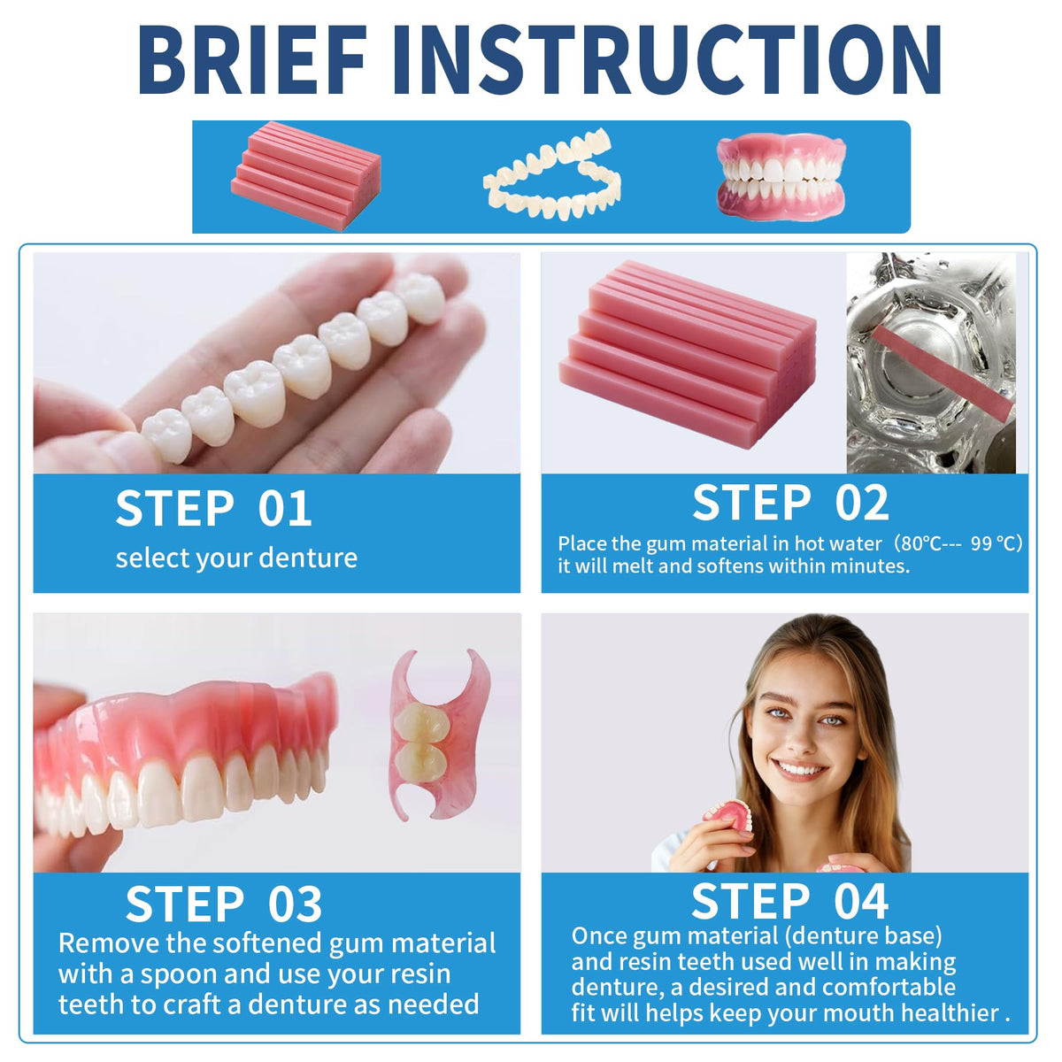 DIY Denture Kit Top & Bottom Fake Teeth E11304