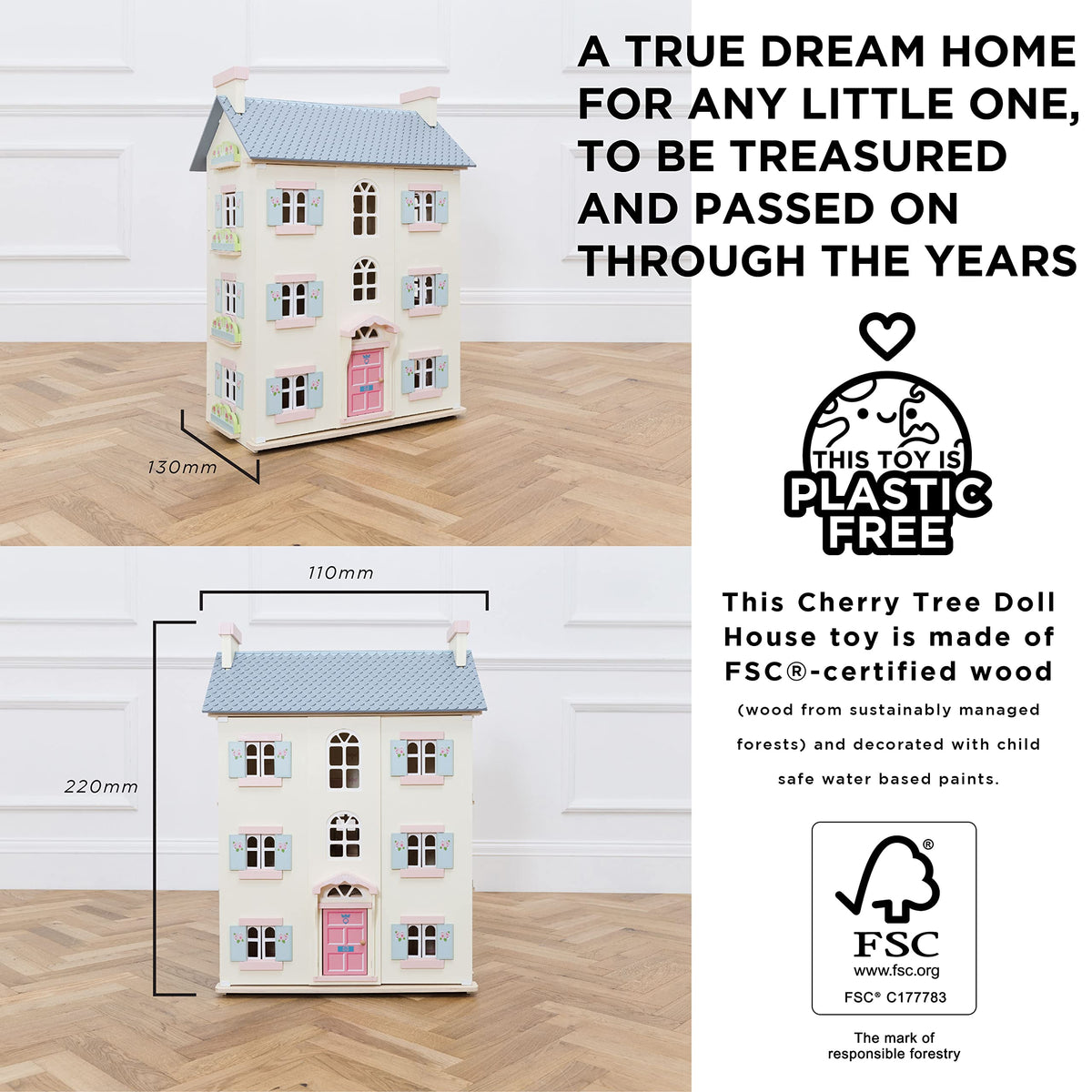 4 Storey Wooden Doll House Play Set X6876