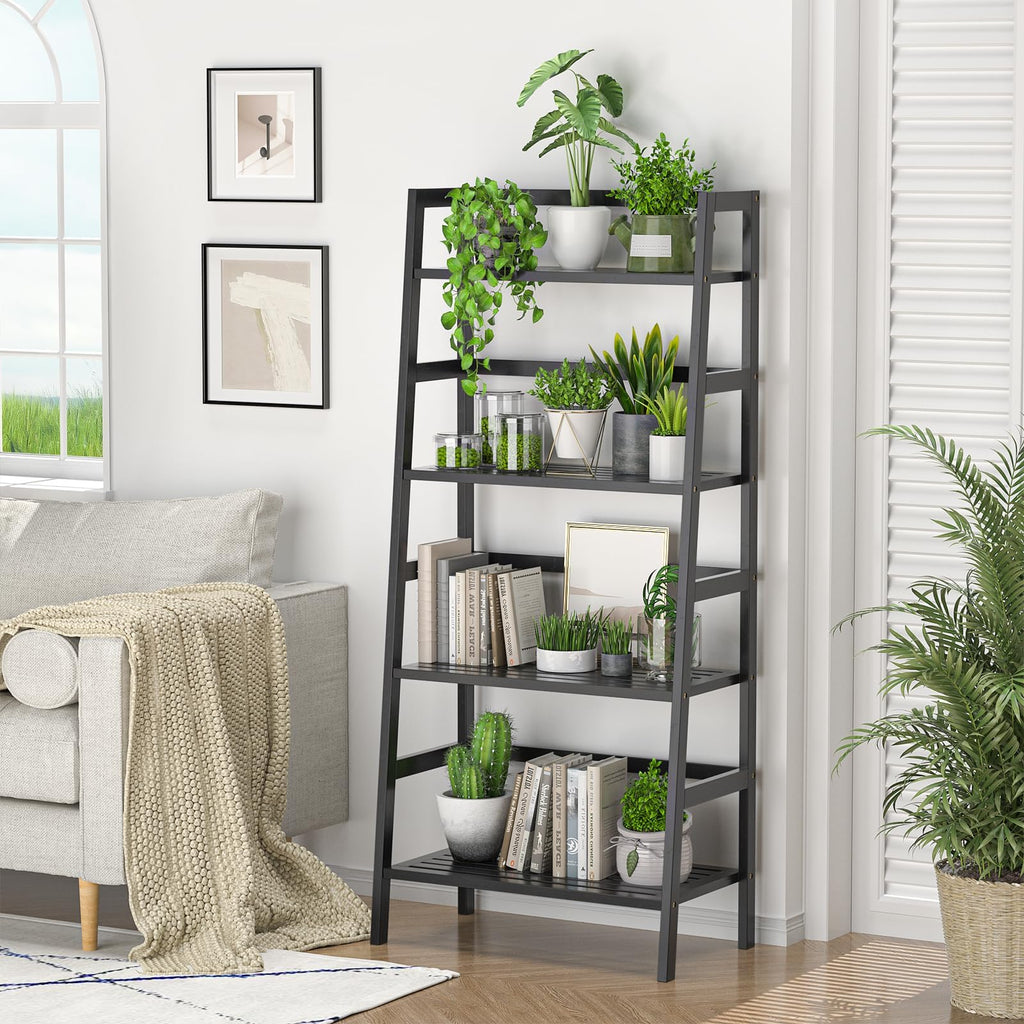Black 4-Tier Bamboo Ladder Shelf T6168