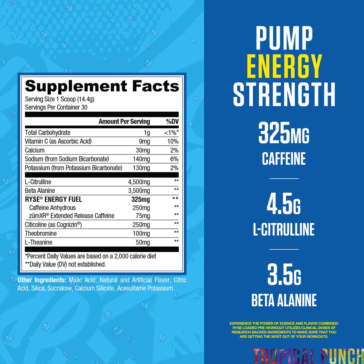 Pre Workout Powder Tropical Punch 300mg Caffeine 30 Servings R882416