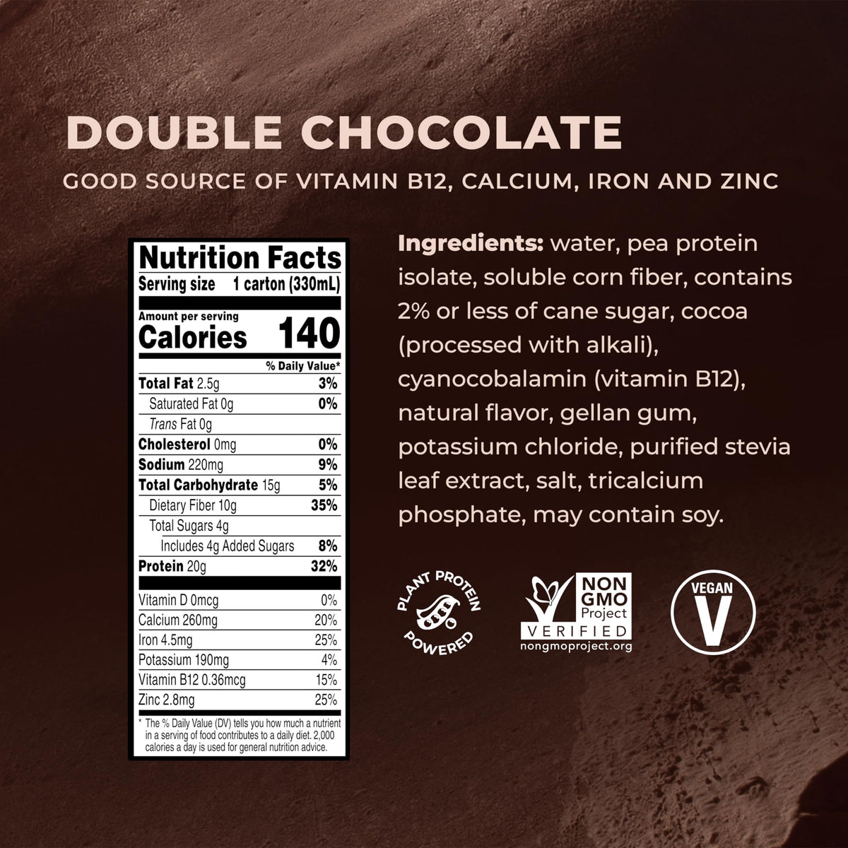 Double Chocolate Vegan Protein Shake 11 Fl Oz Pack of 12 I33788