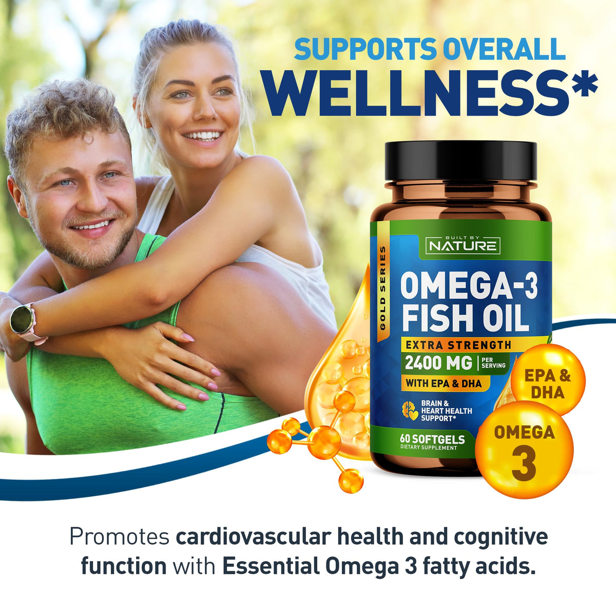 Omega 3 Fish Oil Soft Gels 2400 mg 60 Softgels T5791