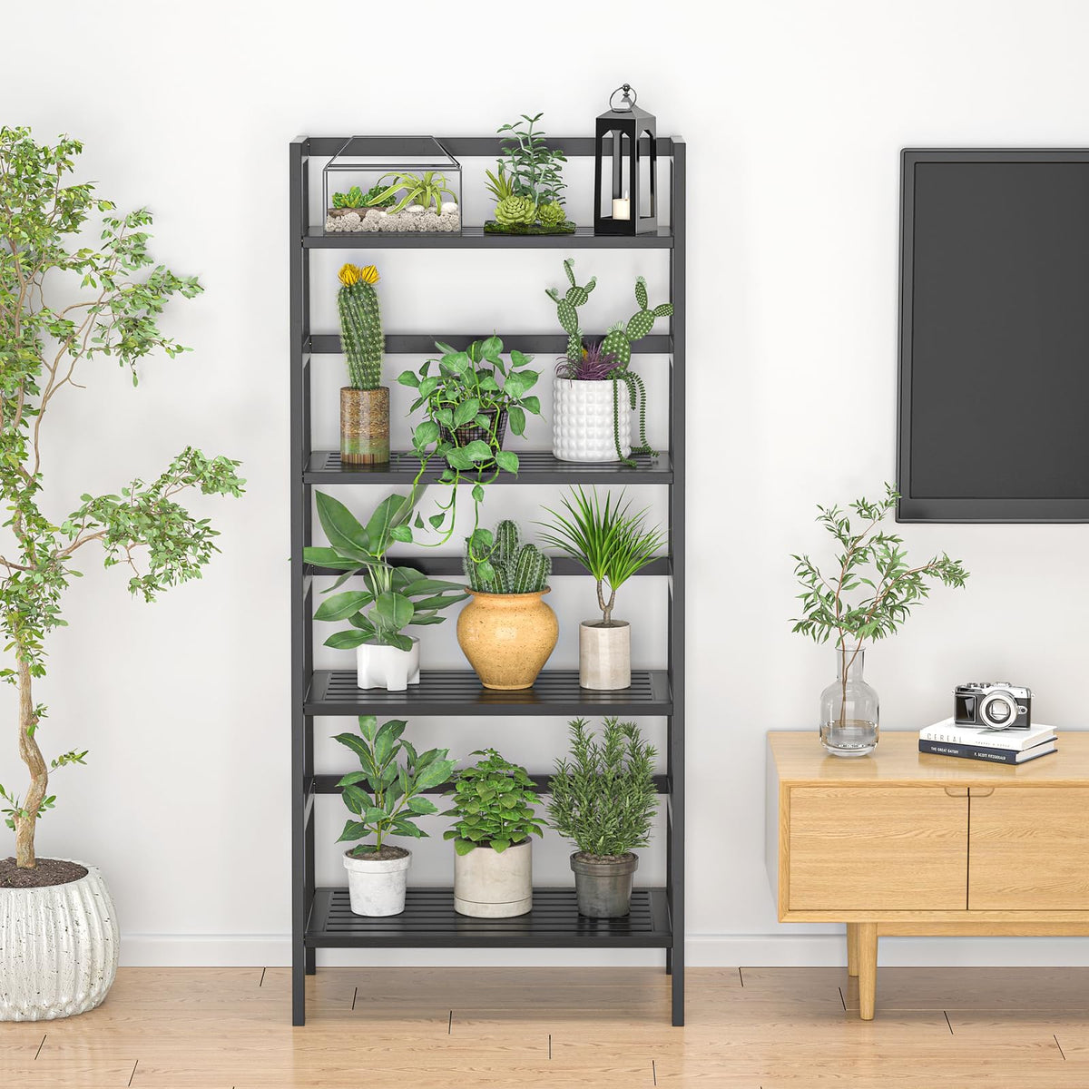 Black 4-Tier Bamboo Ladder Shelf T6168