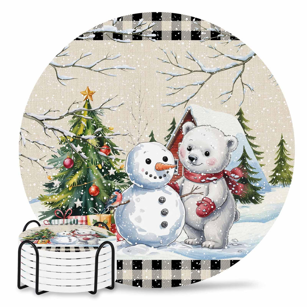 Set of 6 Christmas Coasters with Holder Absorbent Stone Ceramic G258