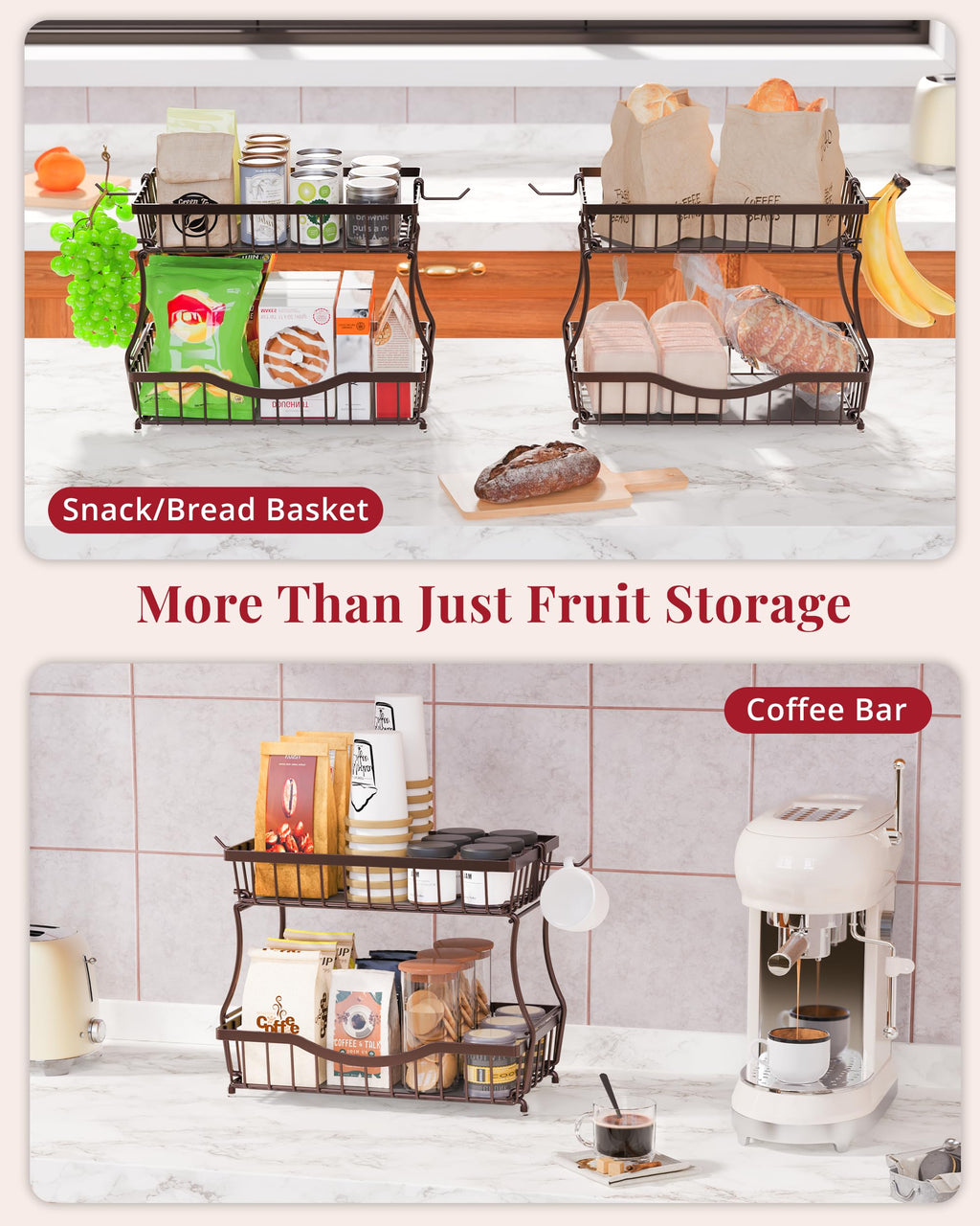 2 Tier Fruit Basket with 2 Banana Hangers Z7020