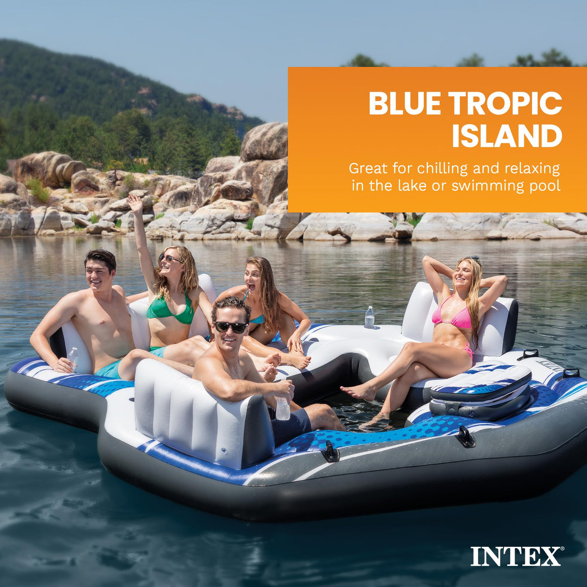 Blue 5-Person Inflatable Pool Island Raft Q993319