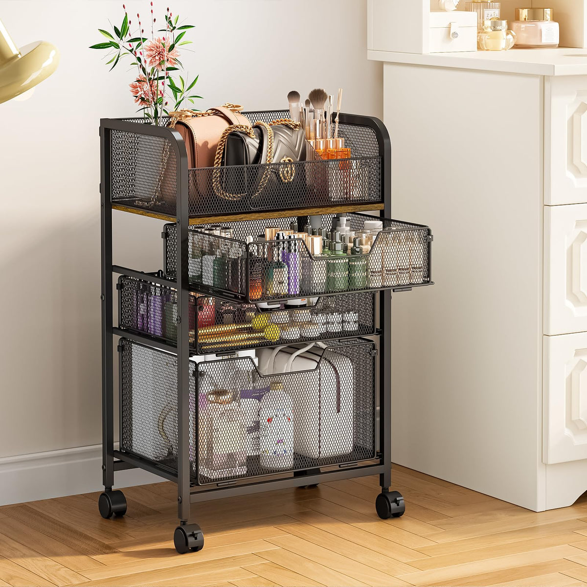 4-Tier Rolling Utility Cart with 3 Drawers H28059
