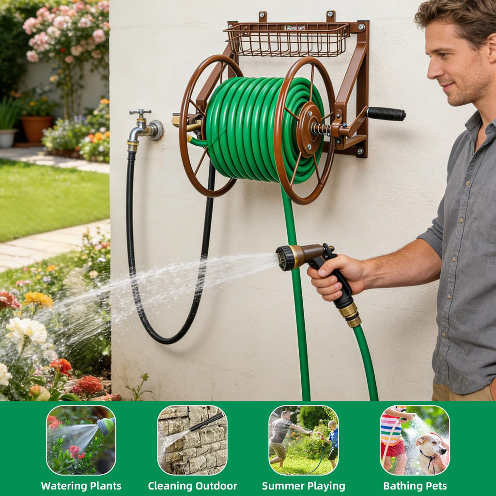 Wall Mount Metal Garden Hose Reel Holds 155ft 5/8" Hose W186