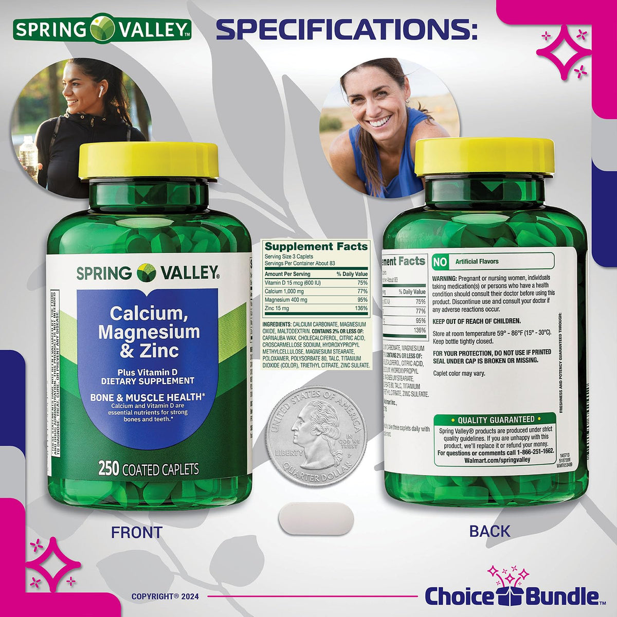 Calcium Magnesium Zinc Plus Vitamin D Caplets 250 Ct 2 pk P403979