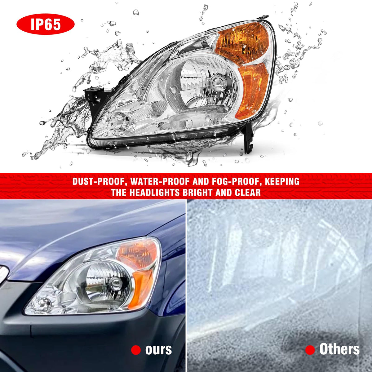Headlamp Assembly with Chrome Housing Amber Reflector Driver and Passenger Sides F9896