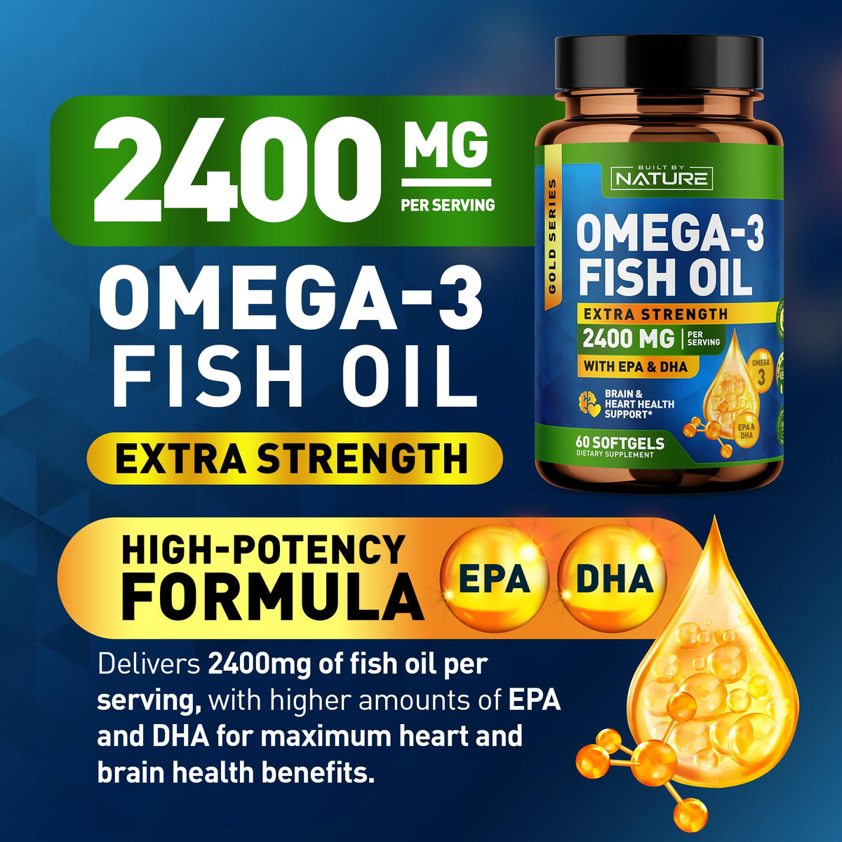 Omega 3 Fish Oil Soft Gels 2400 mg 60 Softgels T5791