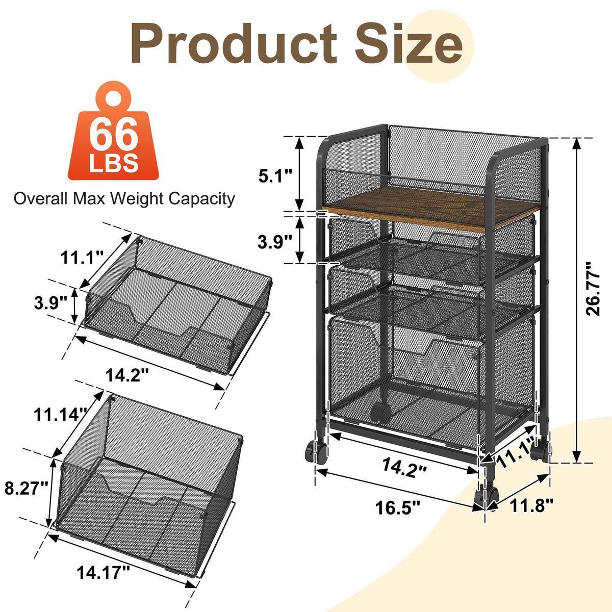 4-Tier Rolling Utility Cart with 3 Drawers H28059